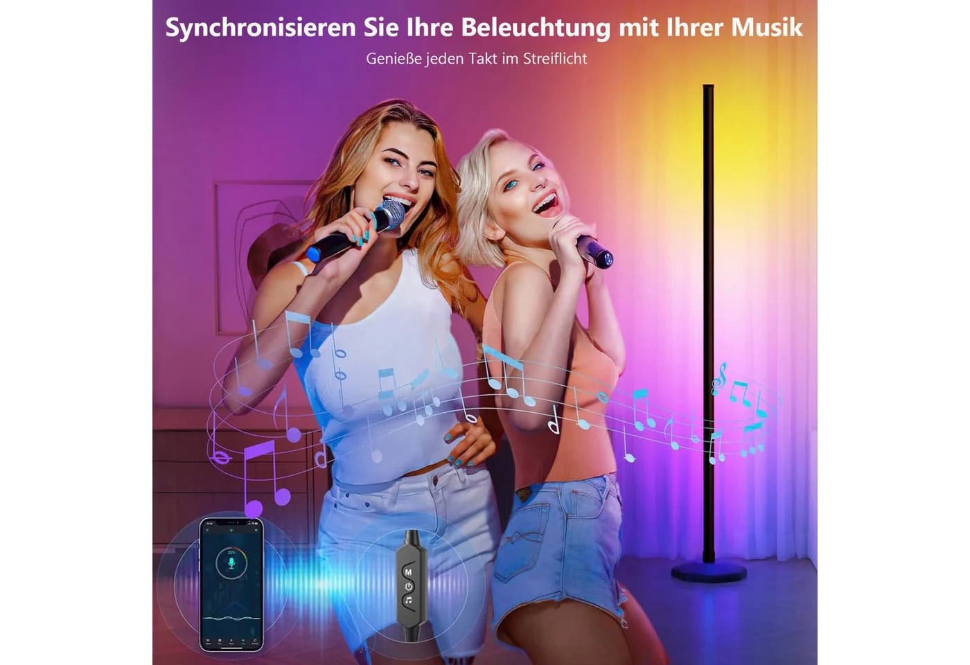 MUPOO LED Stehlampe RGB Eckleuchte mit App & Musiksync - Bild 5