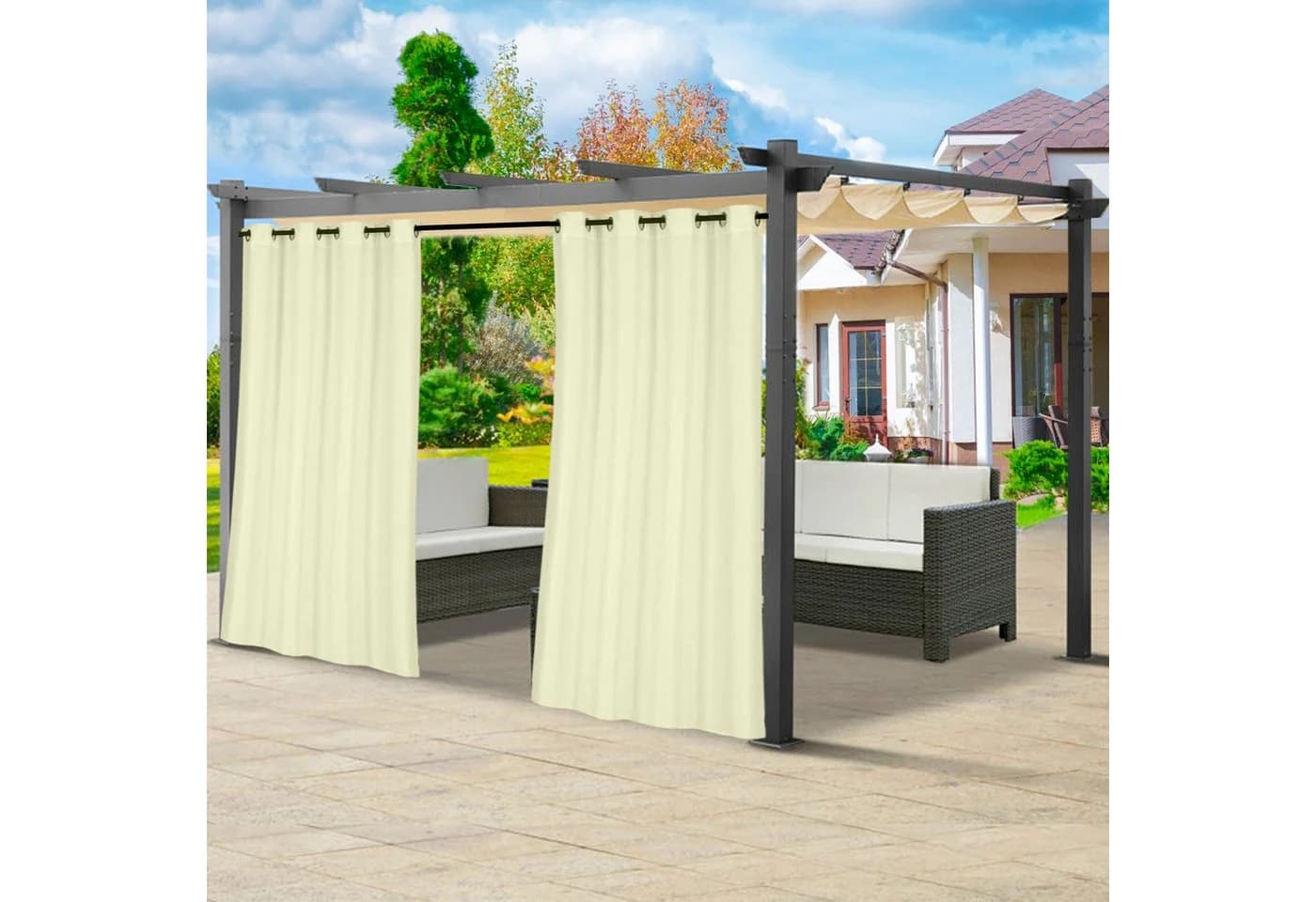 BTTO V&G Vorhang Outdoor Wetterfest Beige Verdunkelung UV-Schutz - Bild 2
