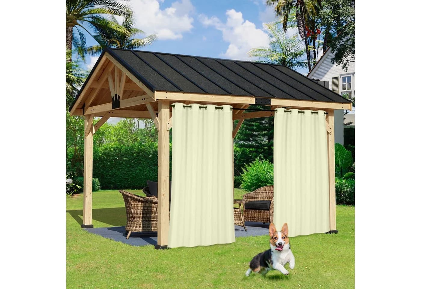 BTTO V&G Vorhang Outdoor Wetterfest Beige Verdunkelung UV-Schutz - Bild 3