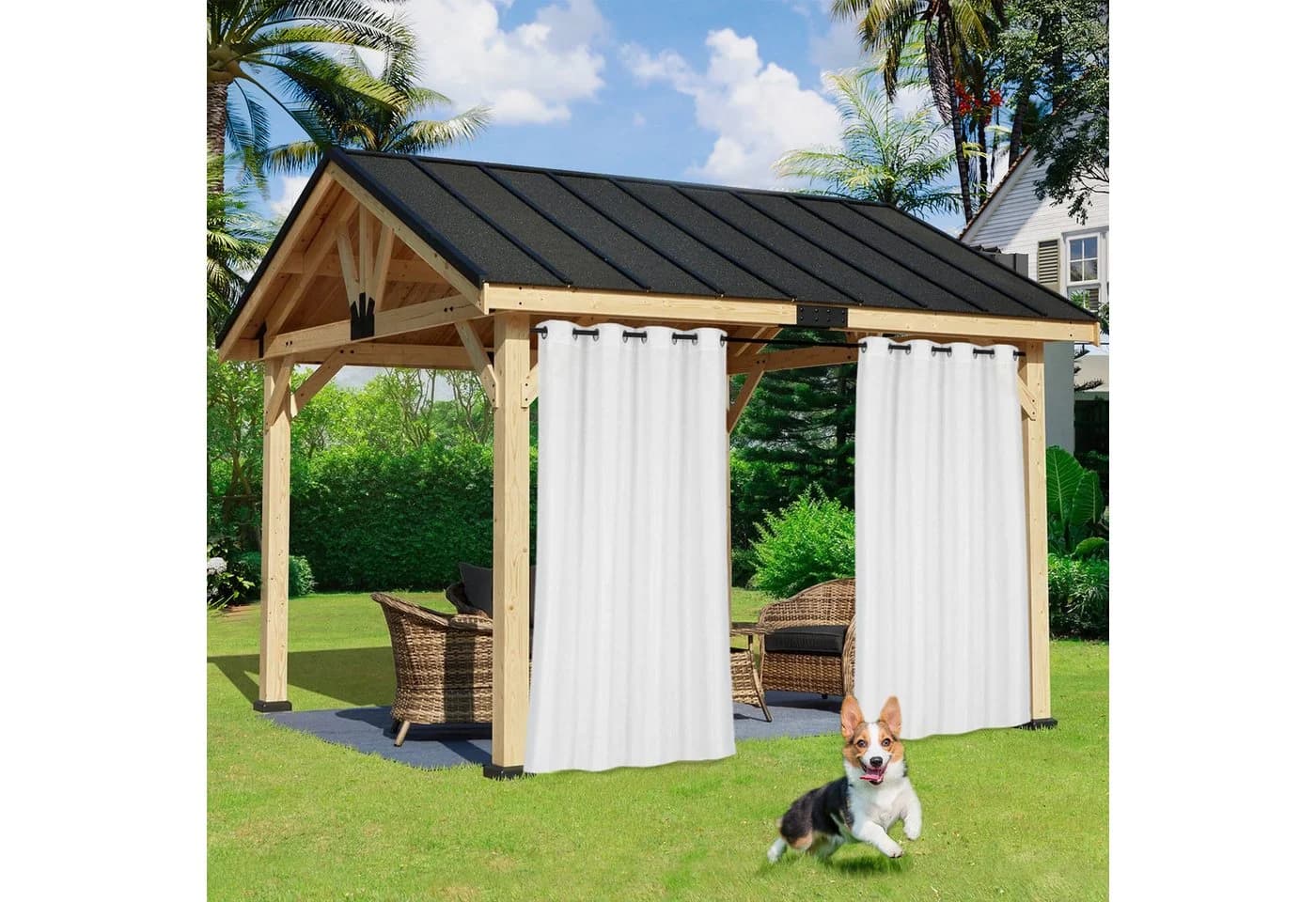 Jibenhome Verdunkelungsgardine Outdoor 2er Set Wetterfest UV-Schutz - Bild 3