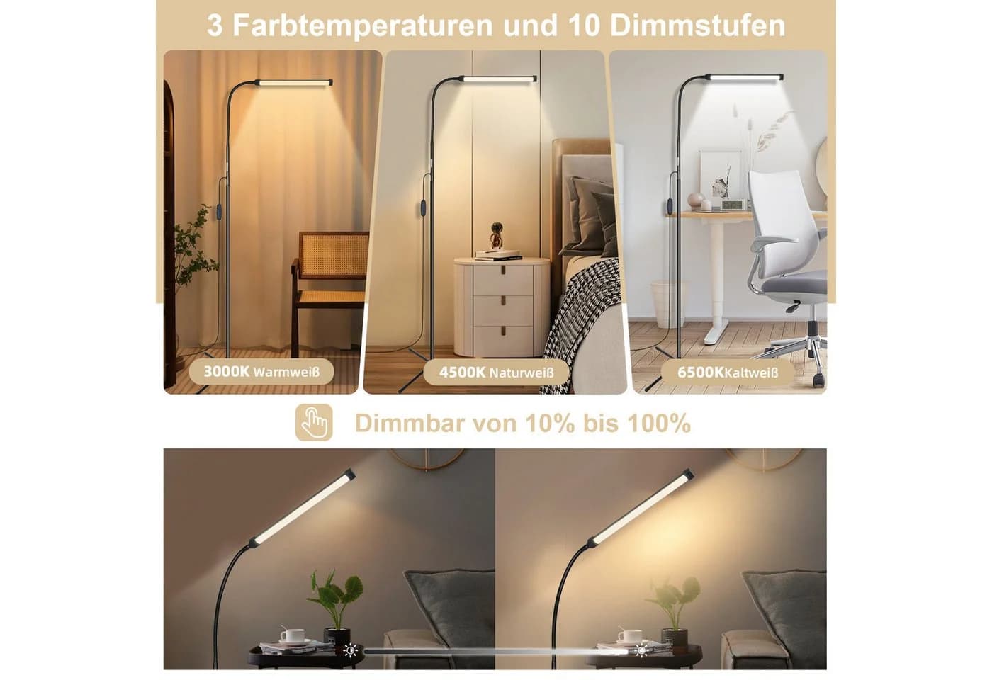 MUPOO LED Stehlampe Dimmbar Schwarz mit Schwanenhals