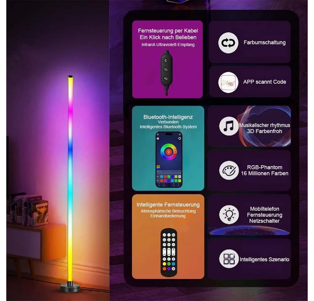 MUPOO LED Stehlampe Smart Lightbar Musik Sync Schwarz - Bild 5