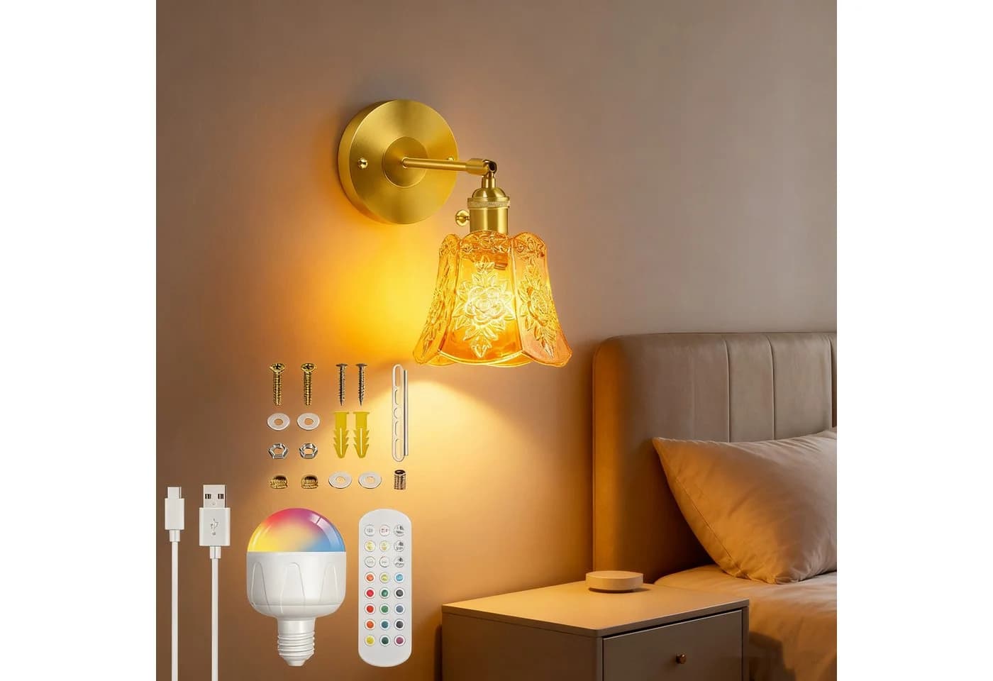 MUPOO Retro Wandleuchte Gold LED Dimmbar Fernbedienung - Bild 2
