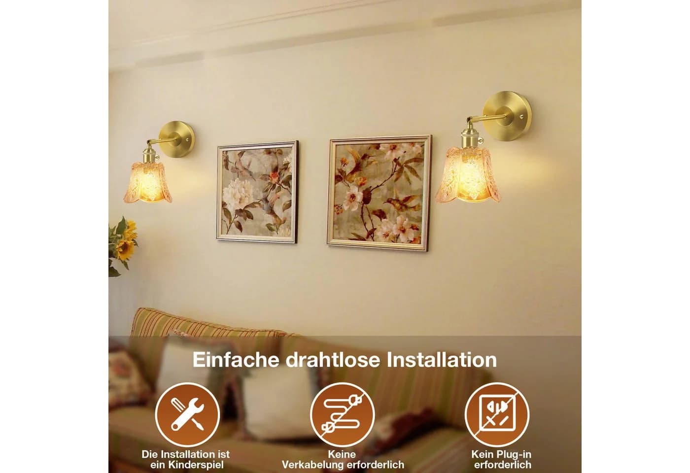 MUPOO Retro Wandleuchte Gold LED Dimmbar Fernbedienung - Bild 5
