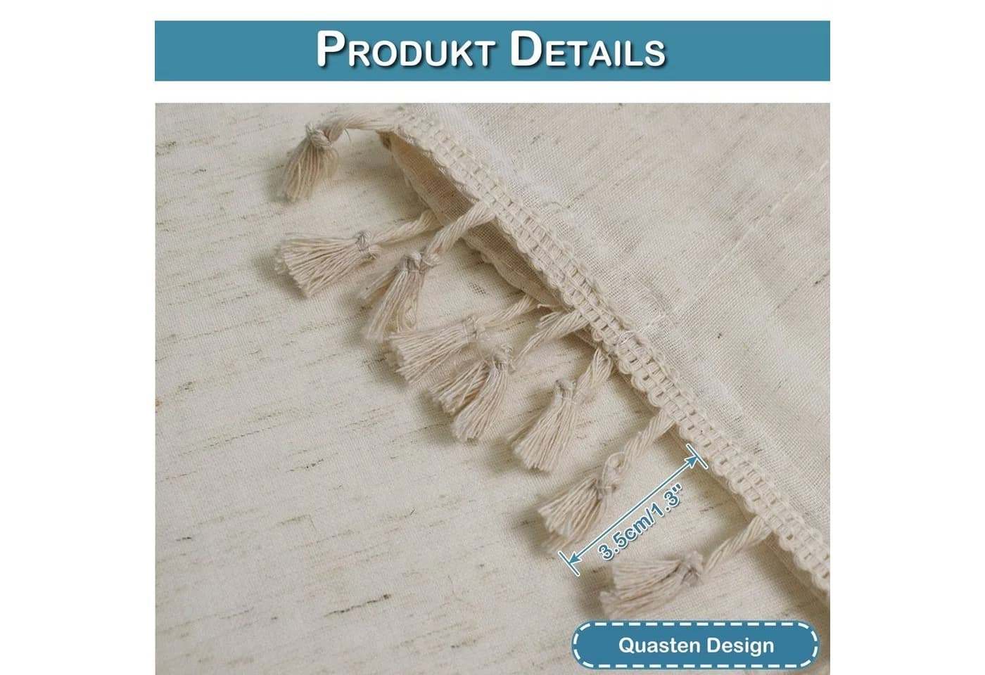 BTTO V&G Gardine Retro Vorhänge mit Quasten, Voile Gardinen Boho Creme - Bild 4