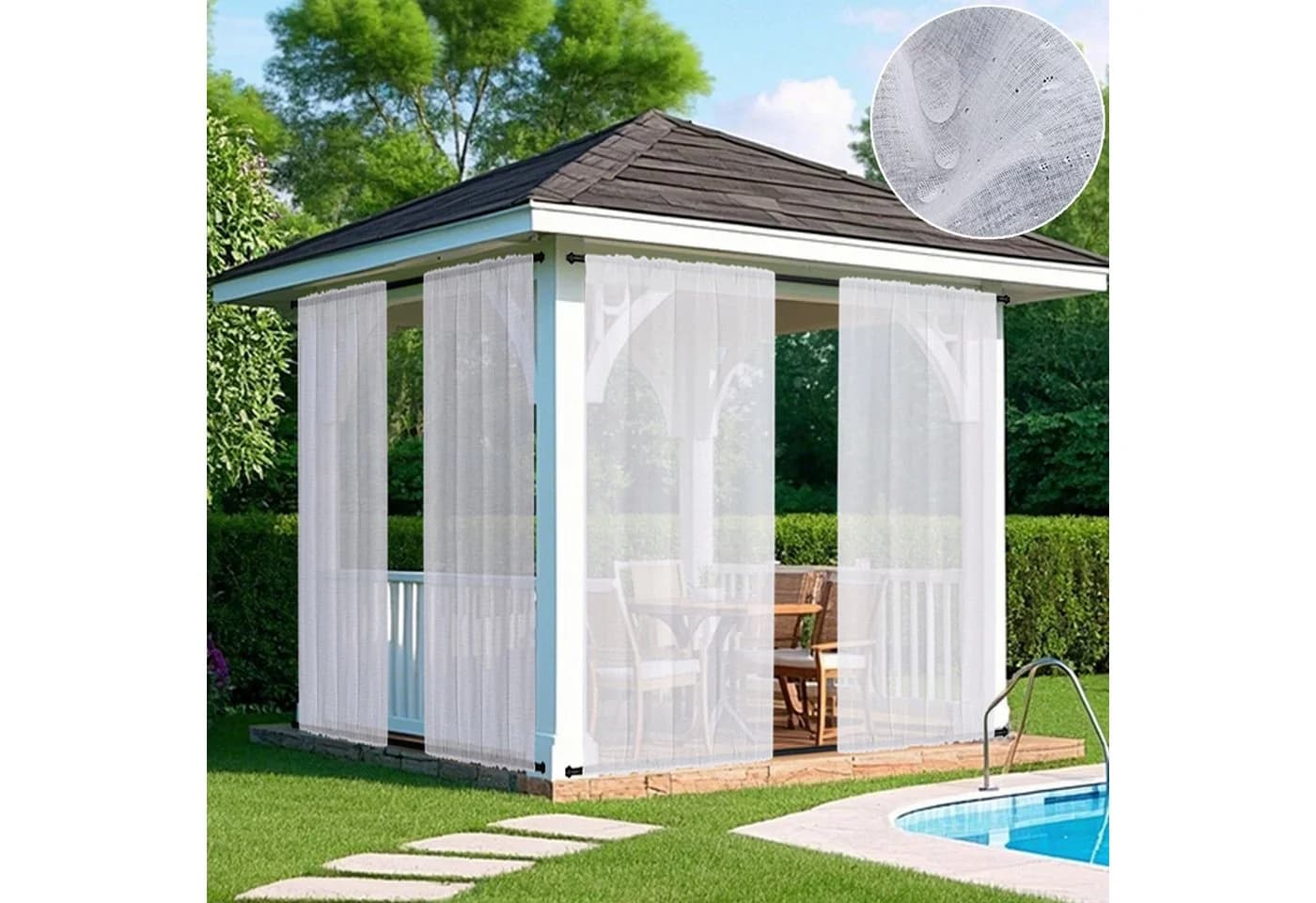 BTTO Terrassenvorhang Winddicht Transparent Polyester - Bild 2