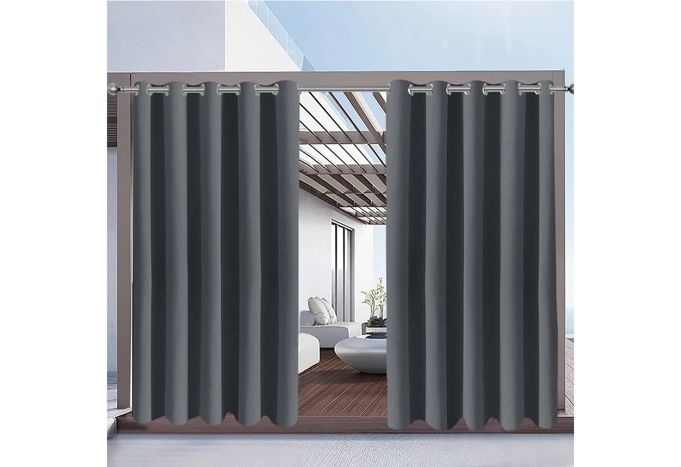BTTO V&G Outdoorgardine Wasserdicht Abdunkelnd mit Ösen Grau - Bild 2