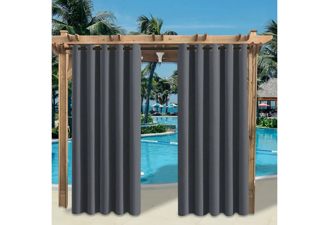 BTTO V&G Outdoorgardine Wasserdicht Abdunkelnd mit Ösen Grau - Bild 3