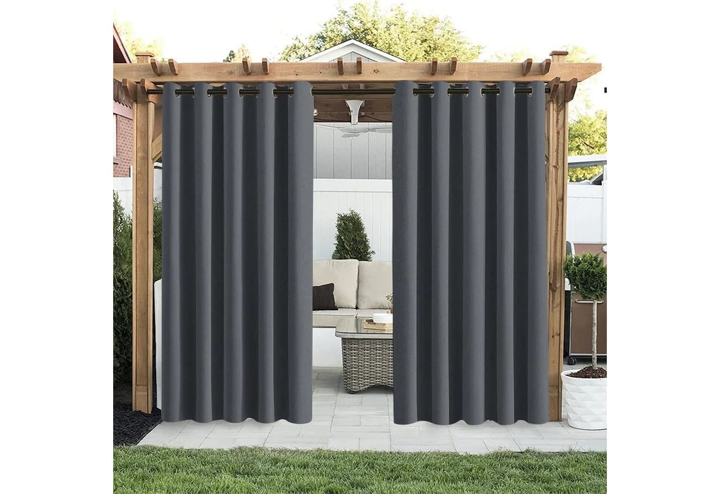BTTO V&G Outdoorgardine Wasserdicht Abdunkelnd mit Ösen Grau - Bild 4