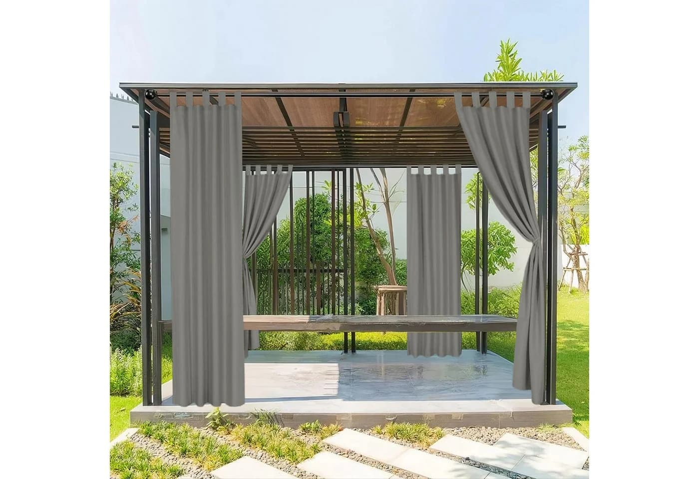 BTTO V&G Outdoorvorhang Balkon Wasserdicht Winddicht Grau - Bild 4