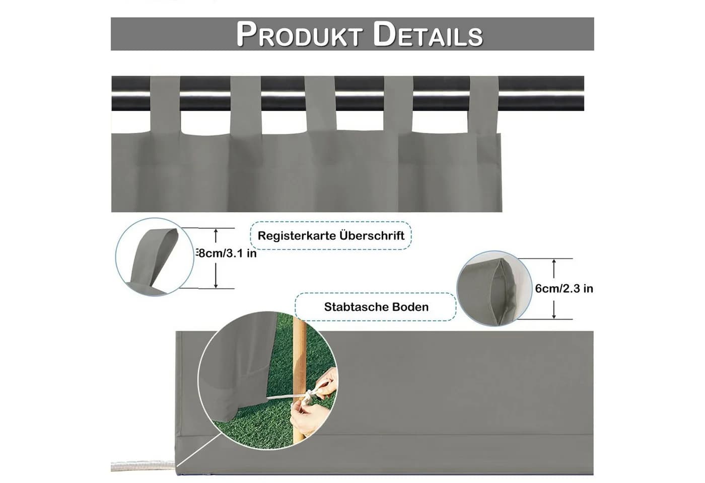BTTO V&G Outdoorvorhang Balkon Wasserdicht Winddicht Grau - Bild 5