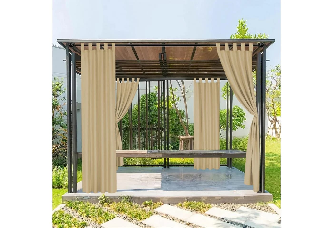 Jibenhome Outdoorgardine Beige Wasserabweisend Winddicht - Bild 2
