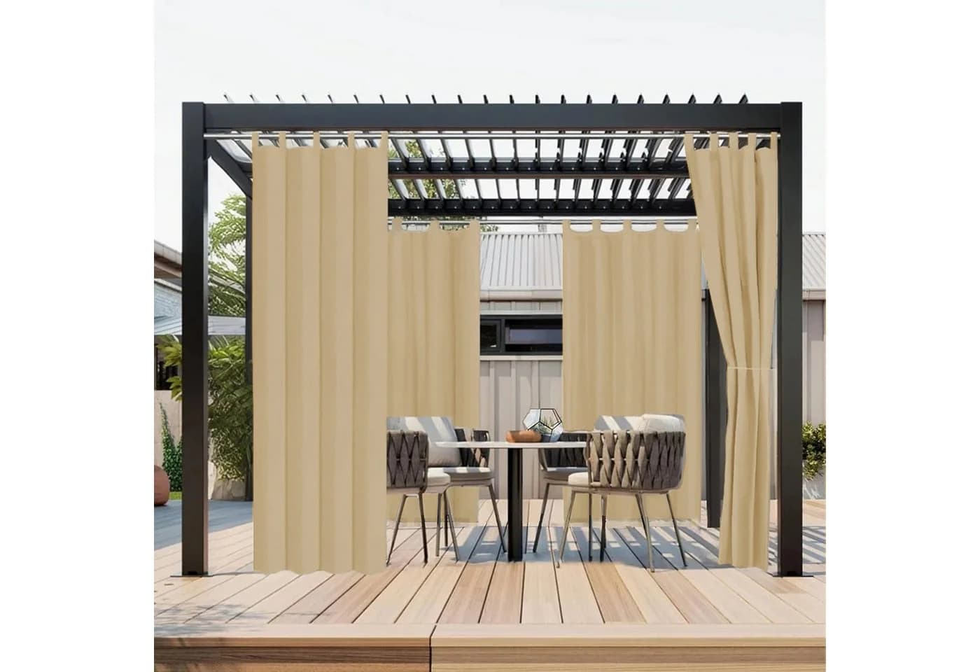 Jibenhome Outdoorgardine Beige Wasserabweisend Winddicht - Bild 3