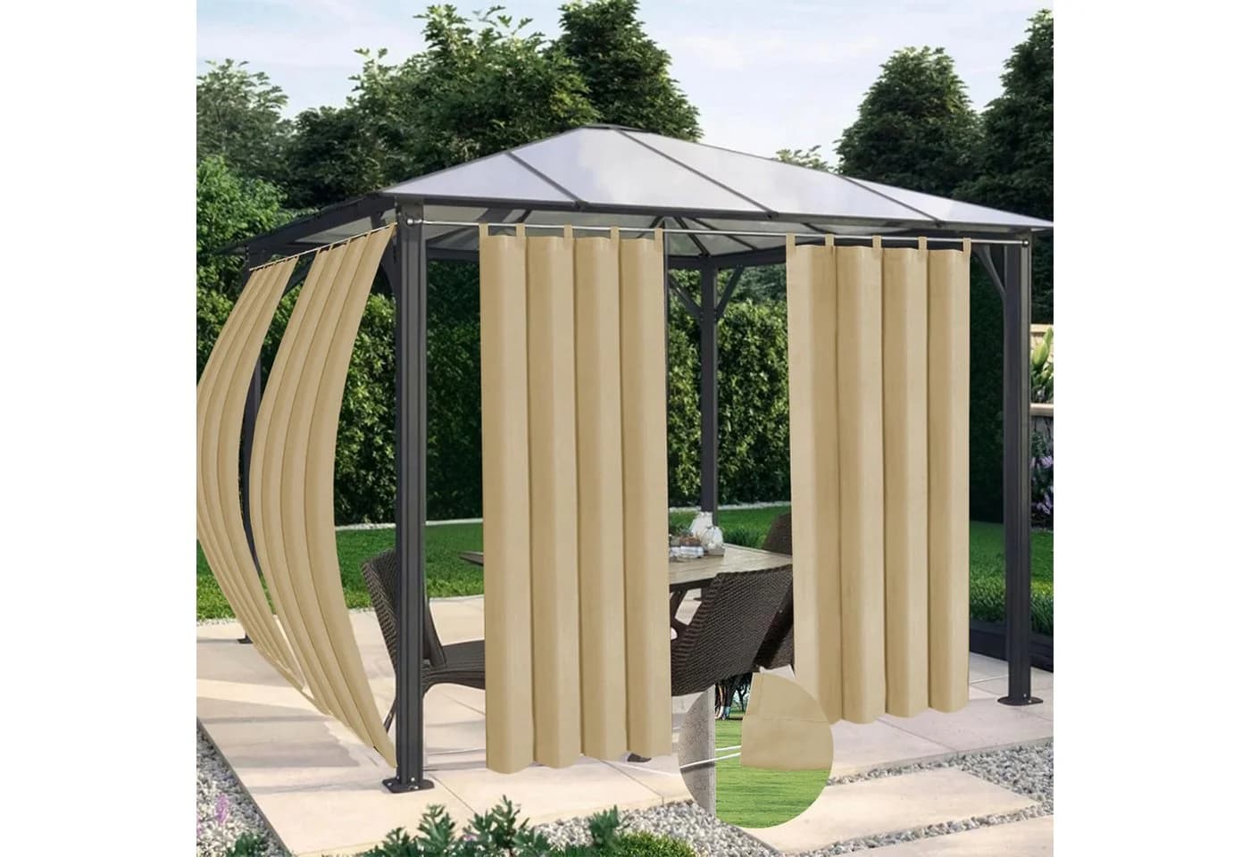 Jibenhome Outdoorgardine Beige Wasserabweisend Winddicht - Bild 4