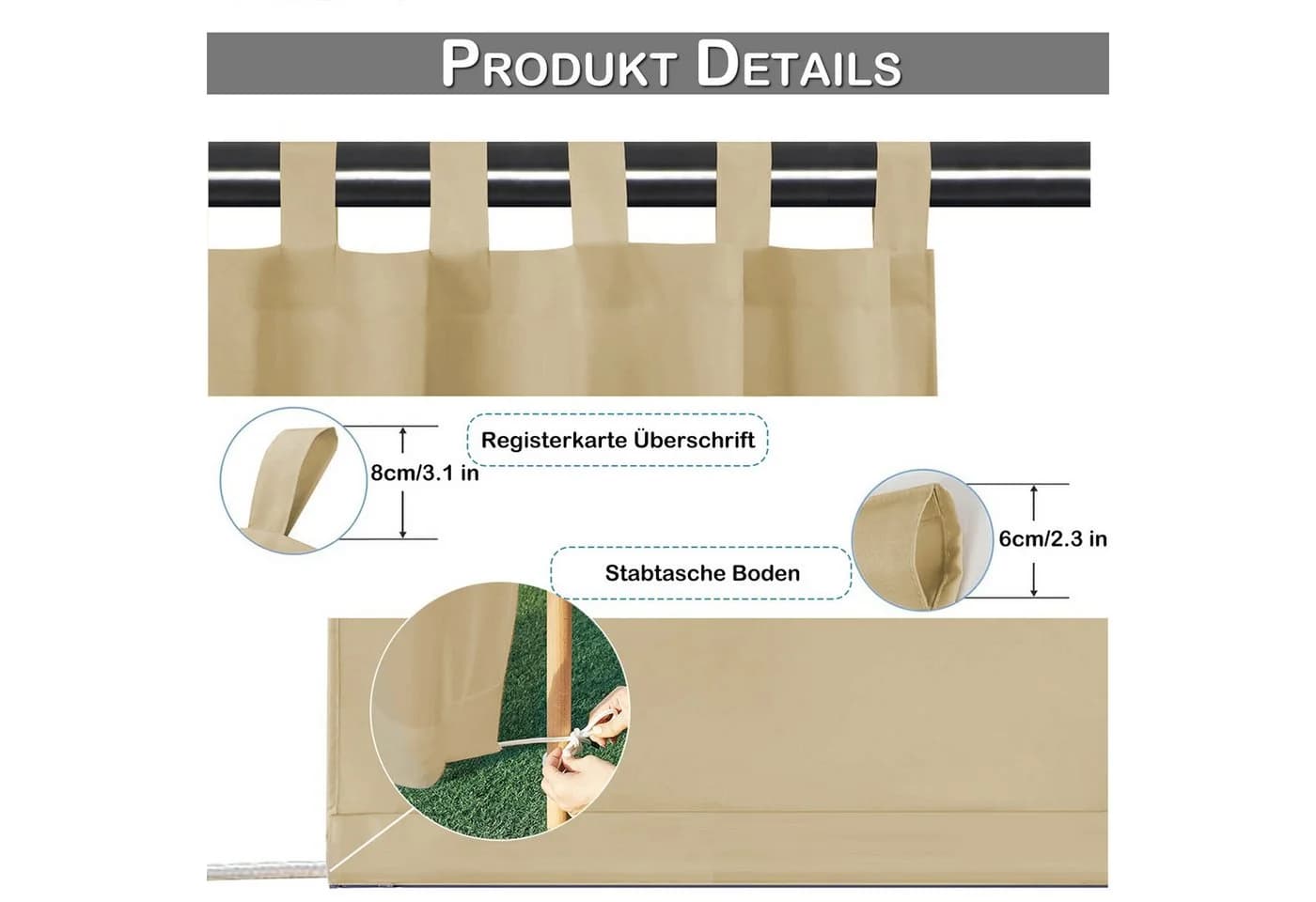 Jibenhome Outdoorgardine Beige Wasserabweisend Winddicht - Bild 5