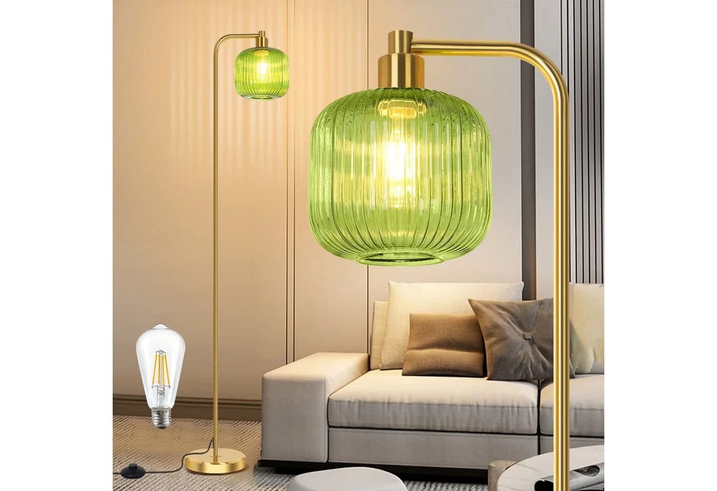 MUPOO Stehlampe Glas Kristall, Modern, LED wechselbar, Fußschalter - Bild 2