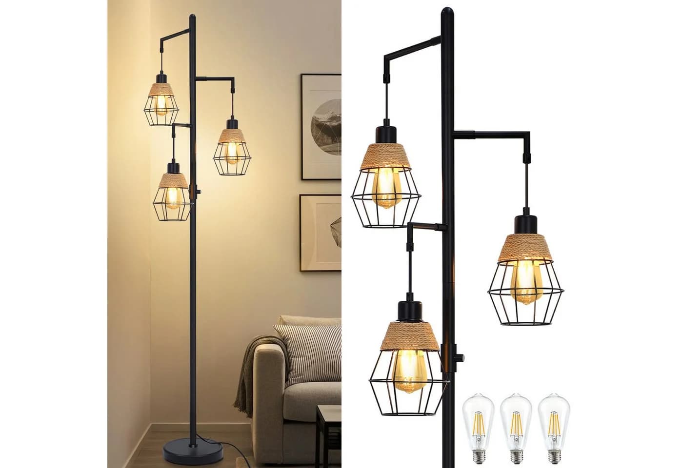 MUPOO Stehlampe Industrial Design 3x LED Schwarz Dimmbar - Bild 2