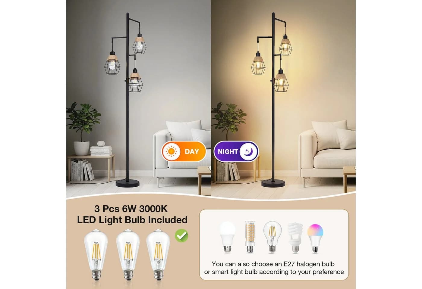 MUPOO Stehlampe Industrial Design 3x LED Schwarz Dimmbar - Bild 4