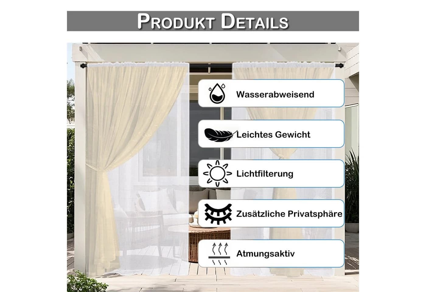 BTTO V&G Outdoorvorhang Transparent 2 Lagen Wasserdicht - Bild 5