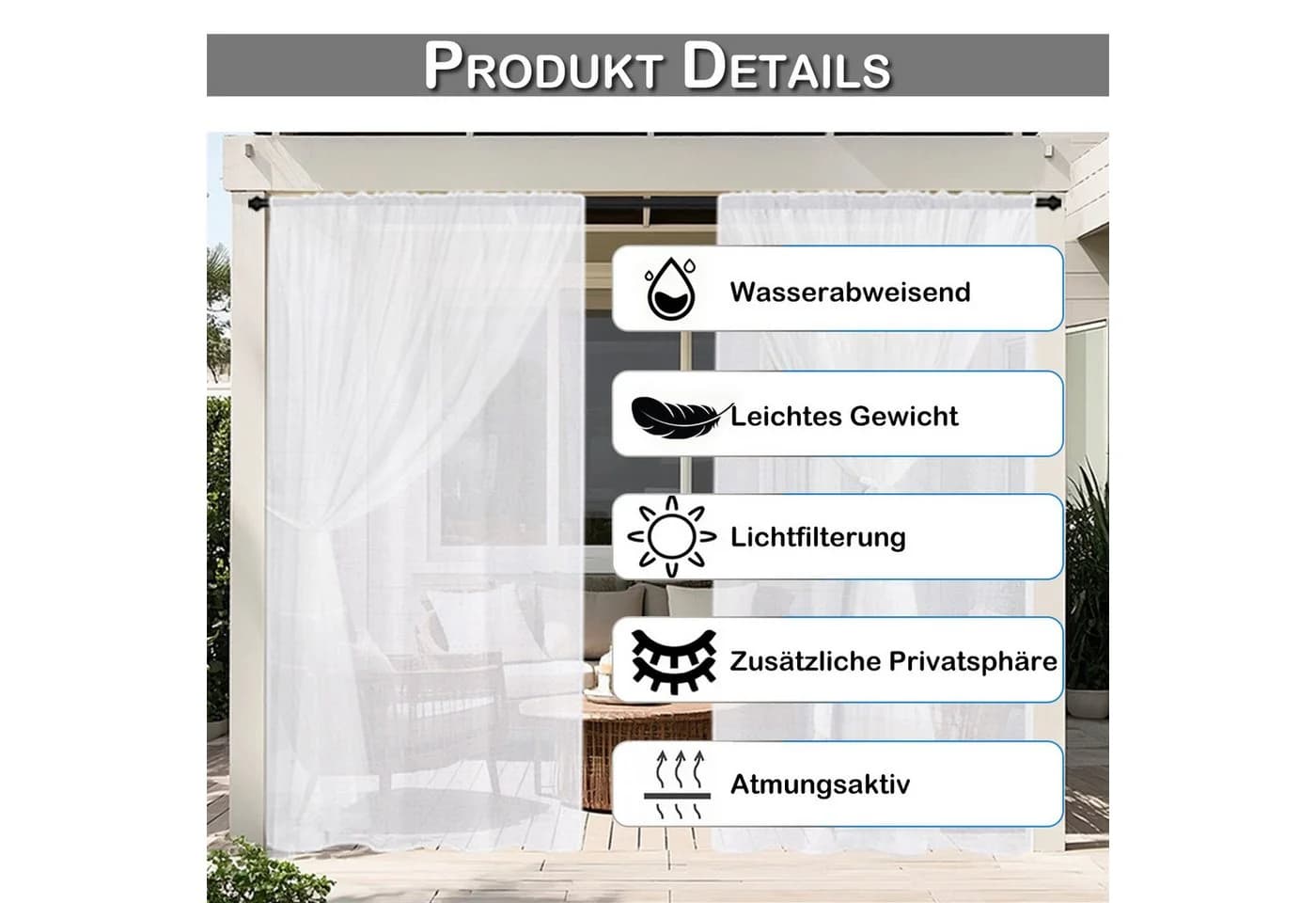 BTTO V&G Outdoorvorhang Wasserdicht Moskitonetz Transparent Stangentasche - Bild 5
