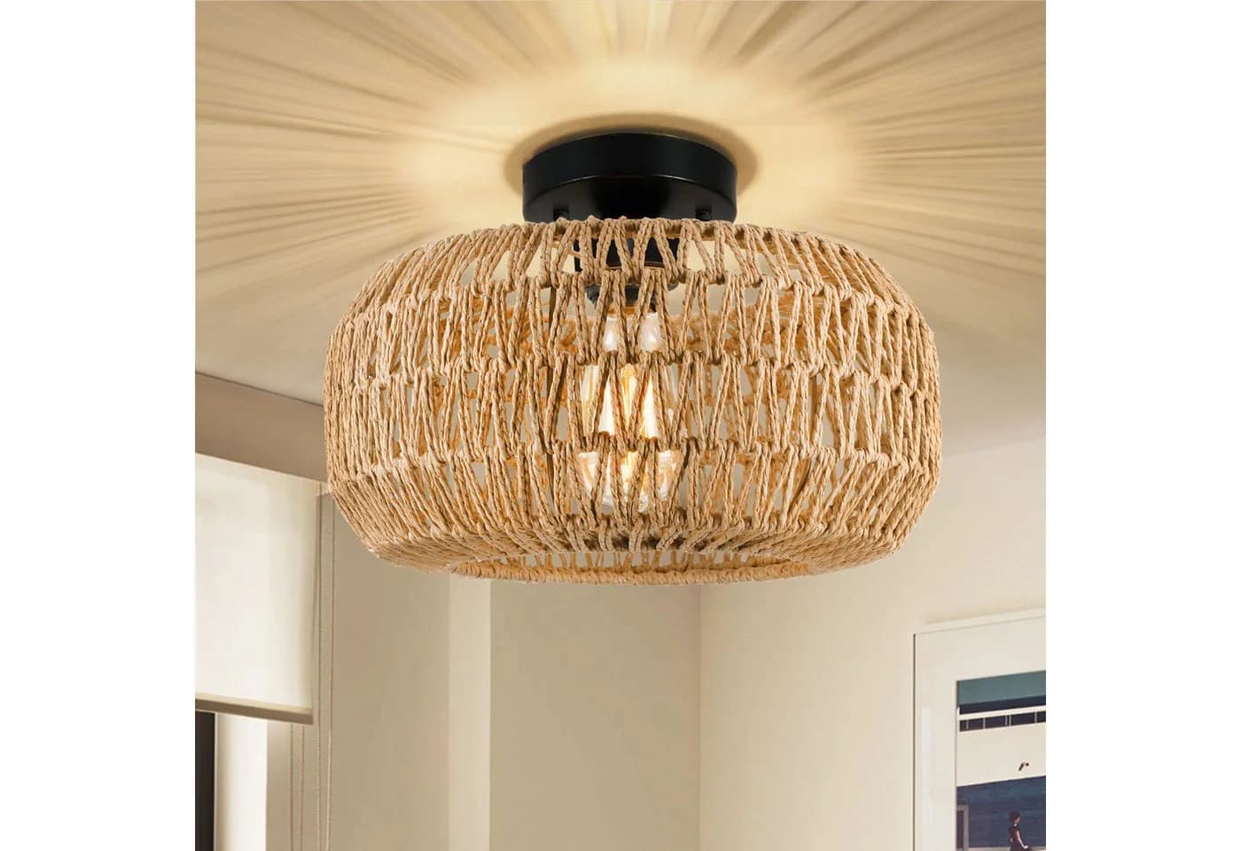 MUPOO Deckenleuchte Rattan Hängeleuchte Boho Deckenlampe LED - Bild 2