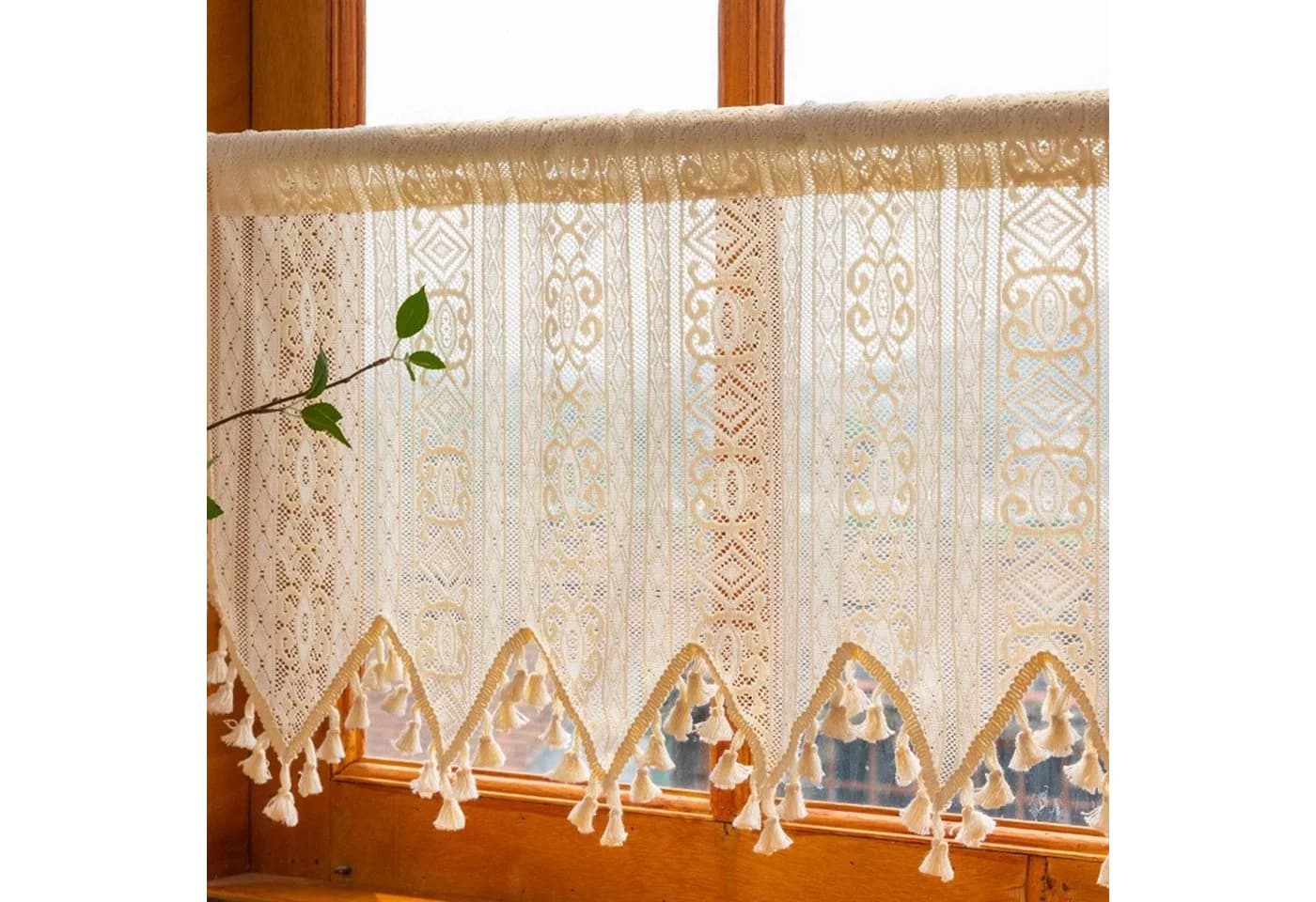 BTTO V&G Scheibengardine Beige Transparent mit Quasten - Bild 2