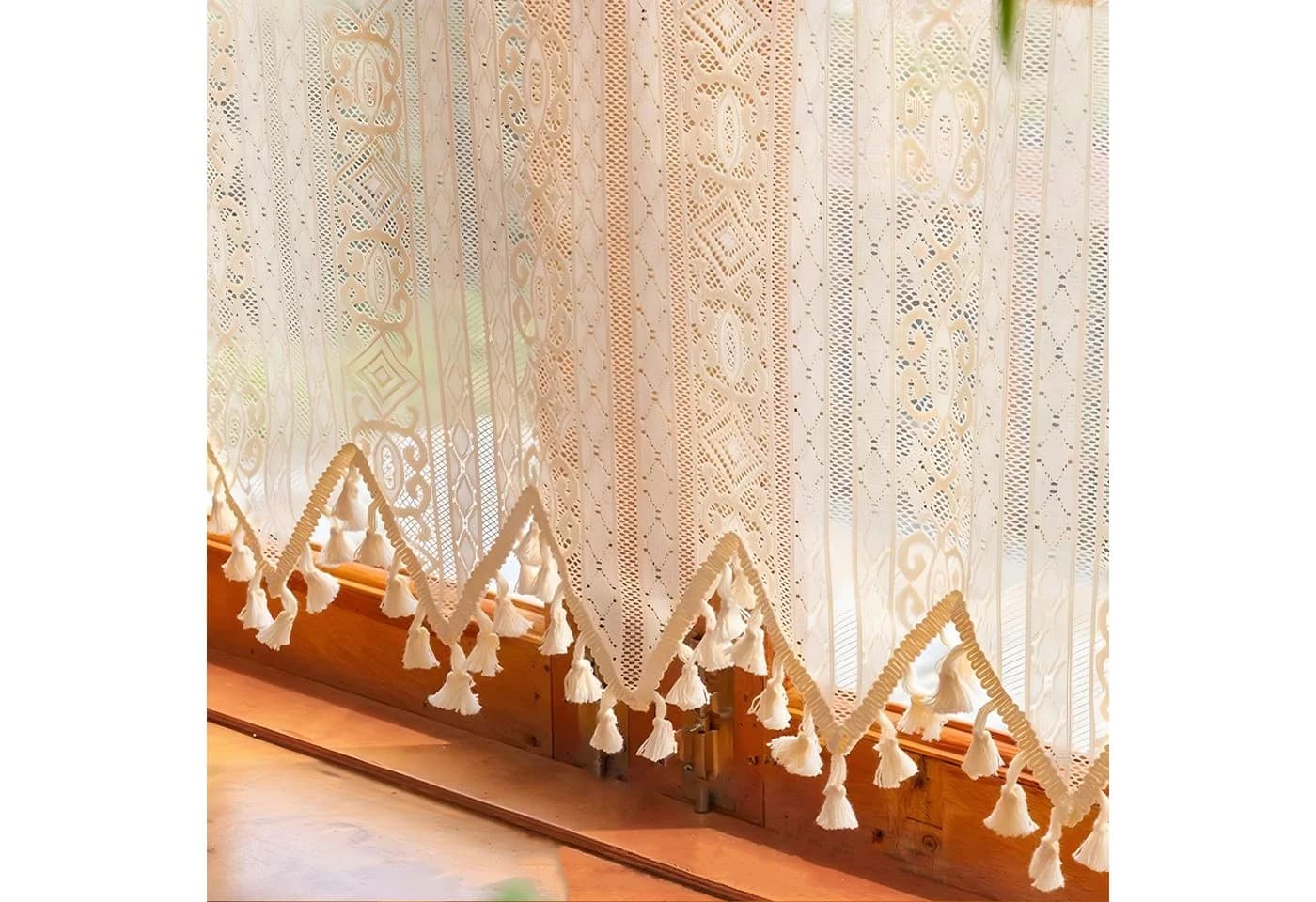 BTTO V&G Scheibengardine Beige Transparent mit Quasten - Bild 3
