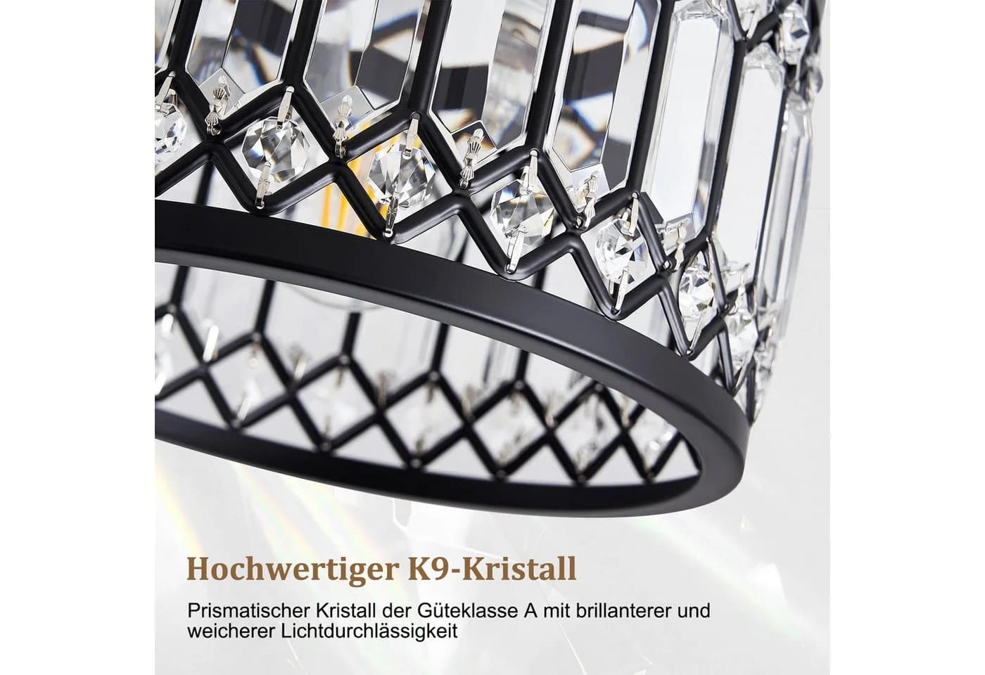 Jibenhome LED Deckenleuchte Schwarzer Kristalllampe, Moderne Kronleuchter Kristall Leuchte, LED wechselbar, Moderne Halb Einbauleuchte, Kristall Dekolampe für Küche, Schlafzimmer - Bild 5