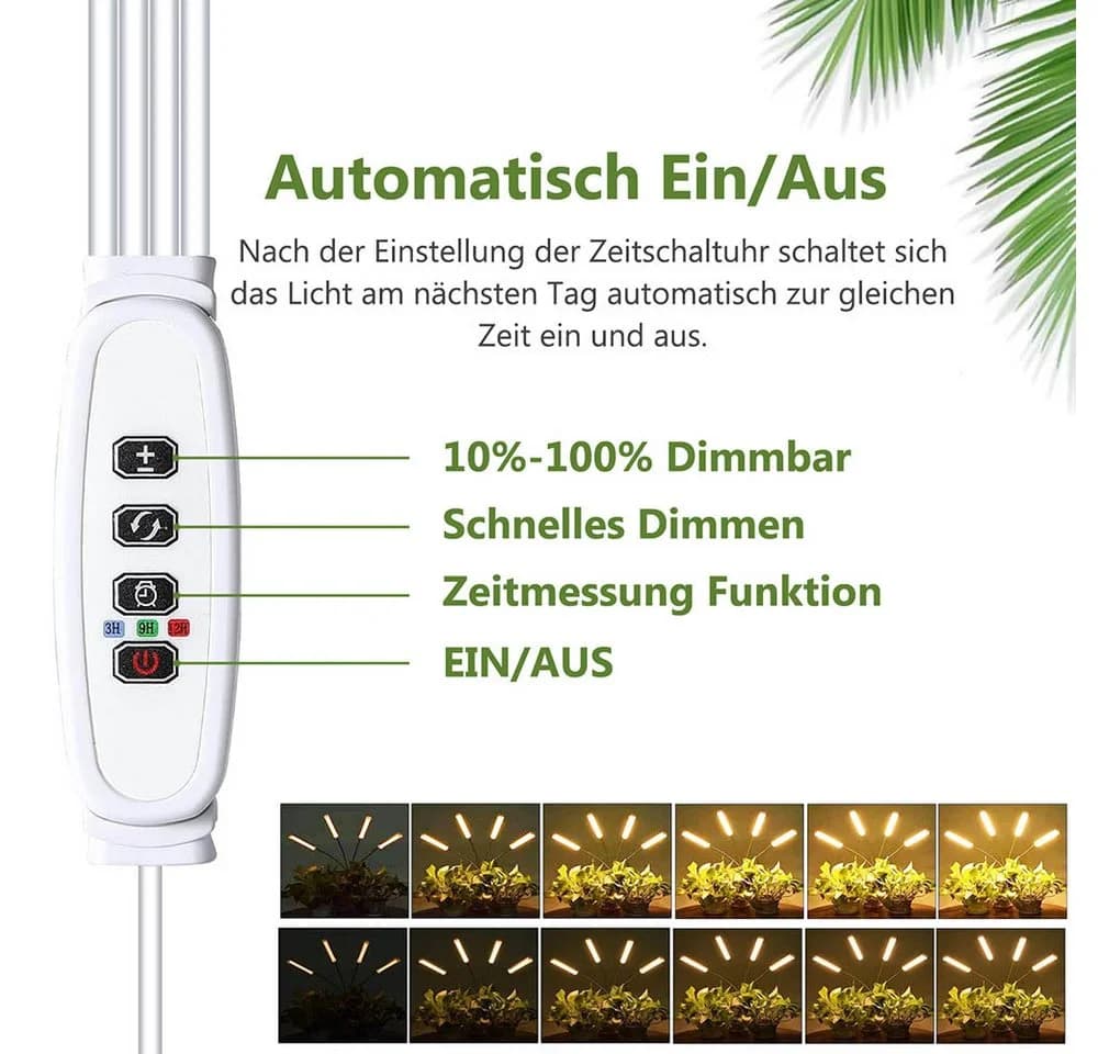 MUPOO Pflanzenlampe 4 Köpfe Vollspektrum Pflanzenlicht, 32W LED Wachstumslicht mit Ständer