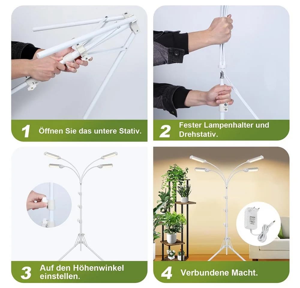 MUPOO Pflanzenlampe 4 Köpfe Vollspektrum Pflanzenlicht, 32W LED Wachstumslicht mit Ständer - Bild 5