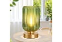 MUPOO LED Schreibtischlampe Grüne Glas Tischlampe, LED Modern Touch Tischleuchte für Schlafzimmer, LED wechselbar, Kabellos,Goldfarbene Basis Grüner Glasschirm,LED-Glühbirne inklusive Bild 2