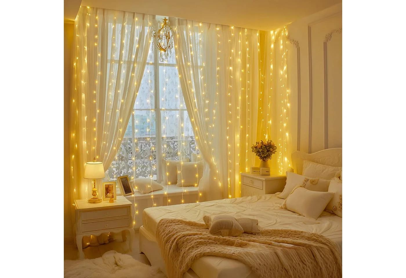 MUPOO LED-Lichtervorhang USB/Timer 3x2M/3x3M 8 Modi LED Vorhang Lichterketten mit Fernbedienung