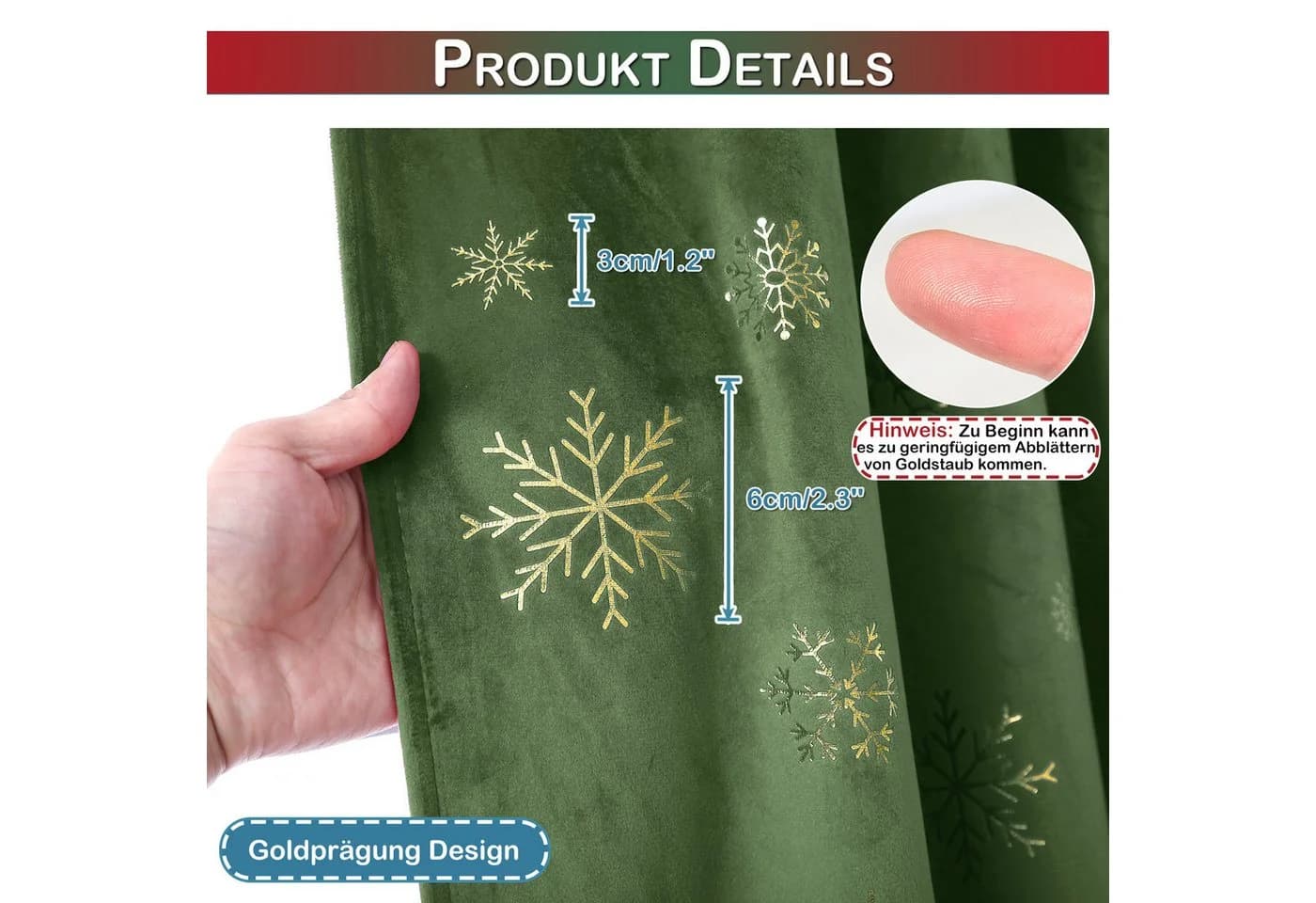 BTTO V&G Vorhang Verdunkelungsvorhang, Samt Velvet Gardinen Weihnachten Schneeflocke (2 St), blickdicht, Thermogardine mit Schneeflocken Goldfolien - Bild 4