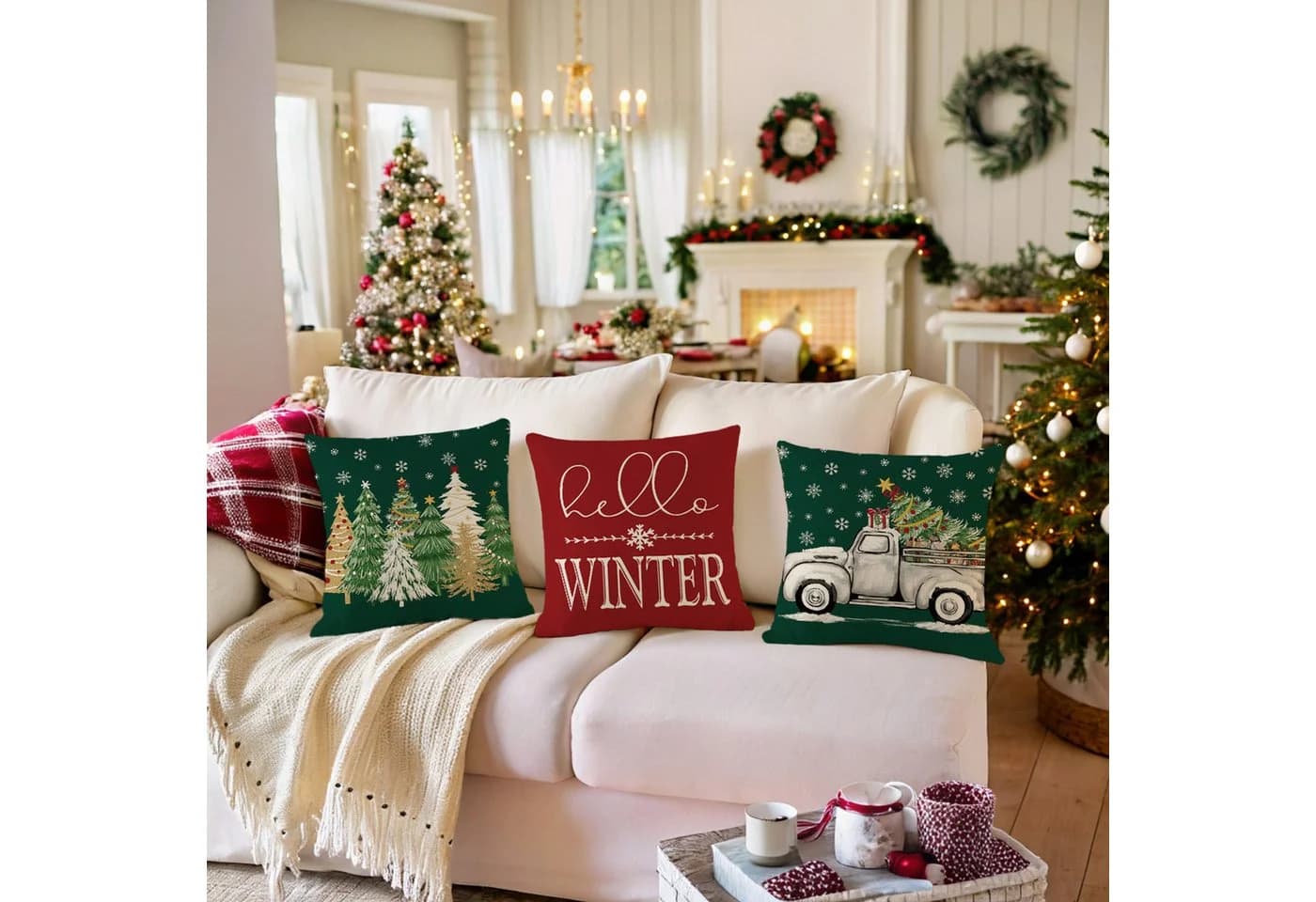 Jibenhome Kissenbezüge Weihnachten 45x45cm Leinen 4 Stück