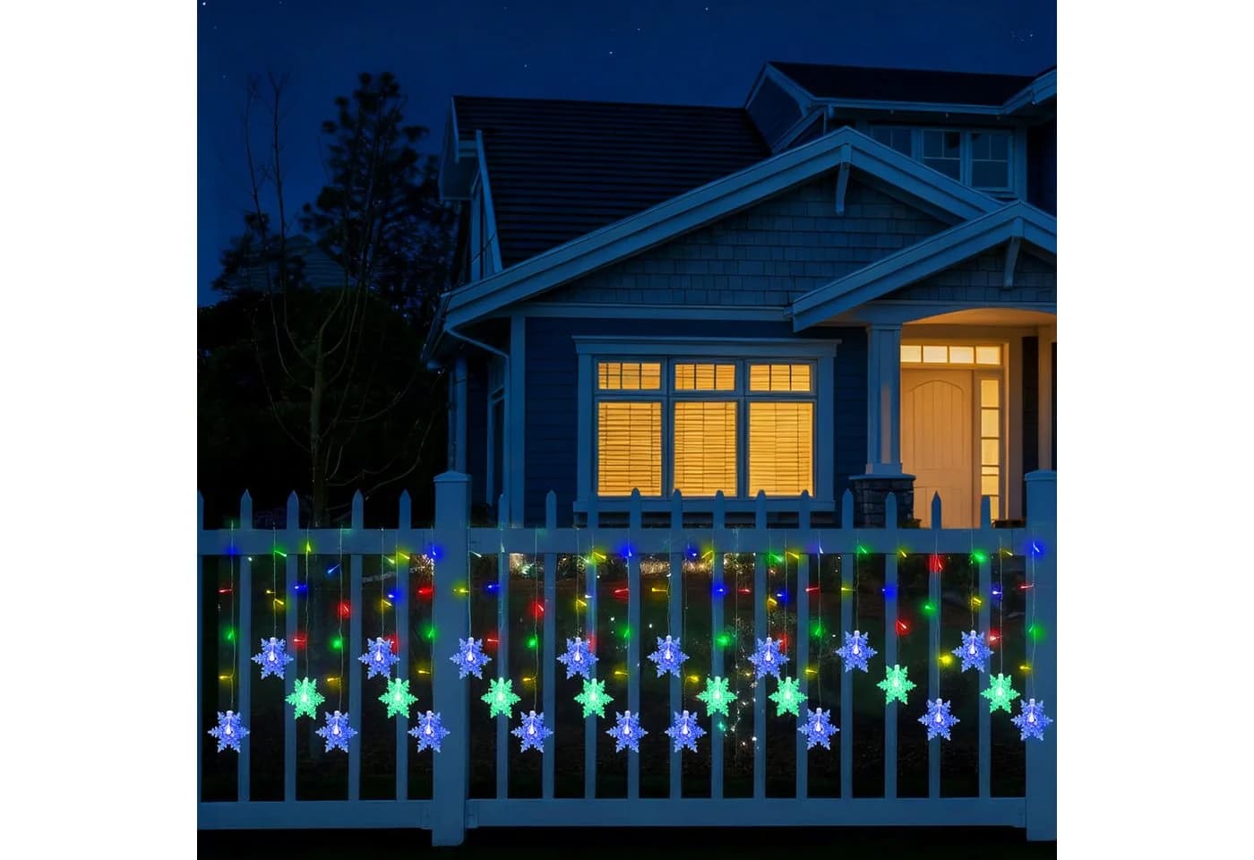 Merry 2024 Lichternetz LED Lichterkette 1.8m 96 LEDs Schneeflocke Fenster Weihnachtsdeko