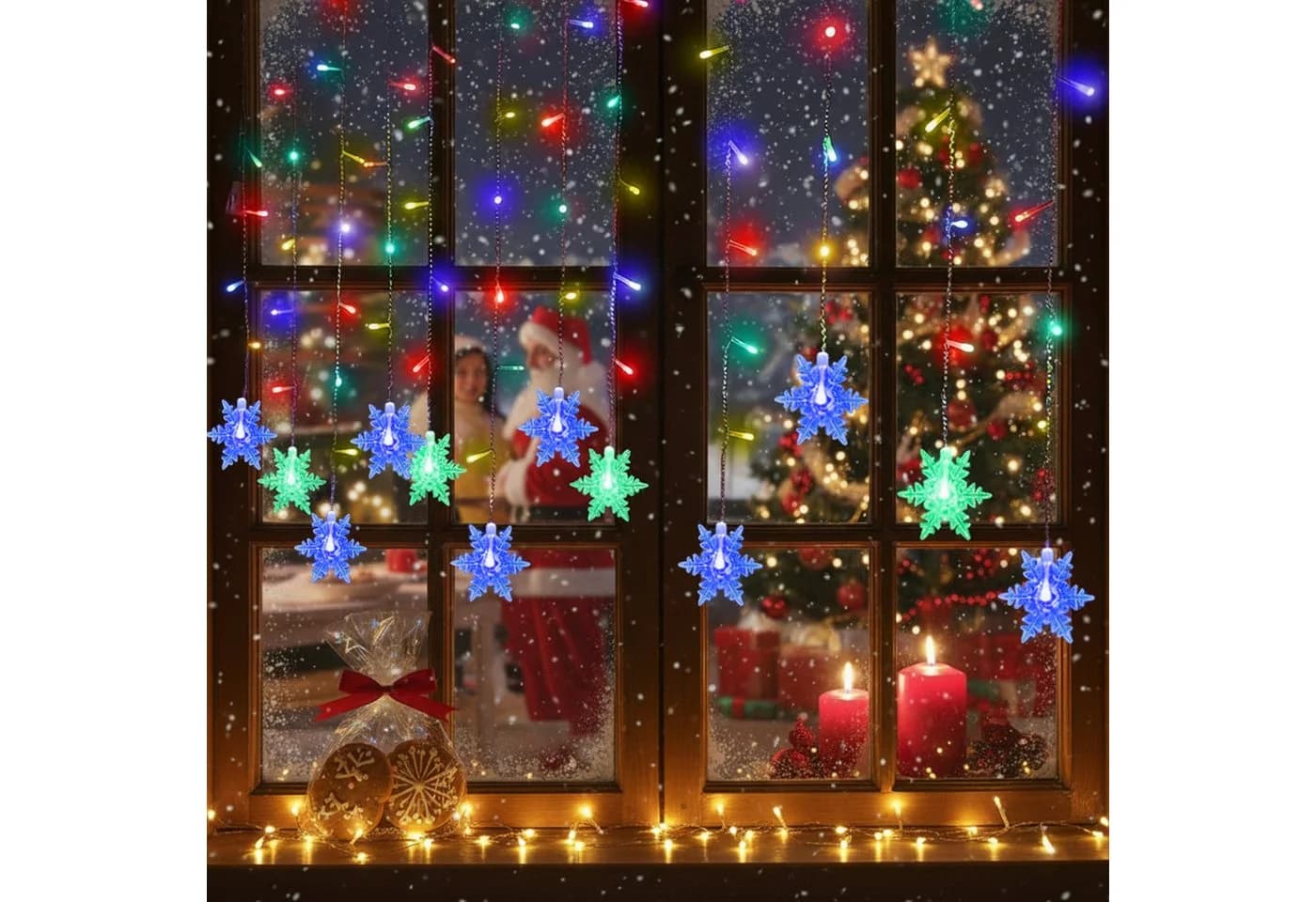 Merry 2024 Lichternetz LED Lichterkette 1.8m 96 LEDs Schneeflocke Fenster Weihnachtsdeko - Bild 2