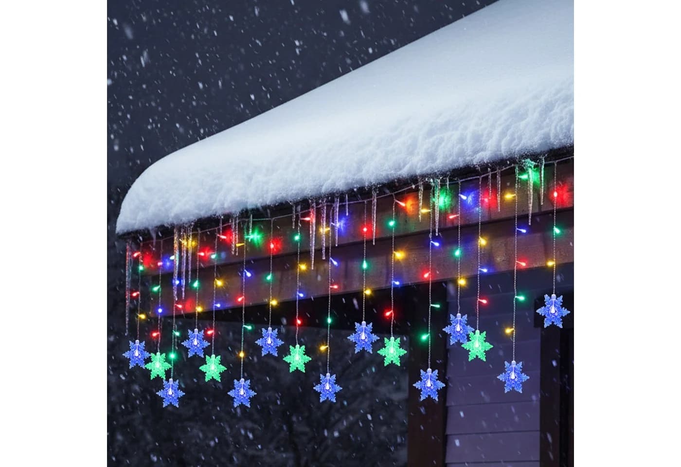 Merry 2024 Lichternetz LED Lichterkette 1.8m 96 LEDs Schneeflocke Fenster Weihnachtsdeko - Bild 3