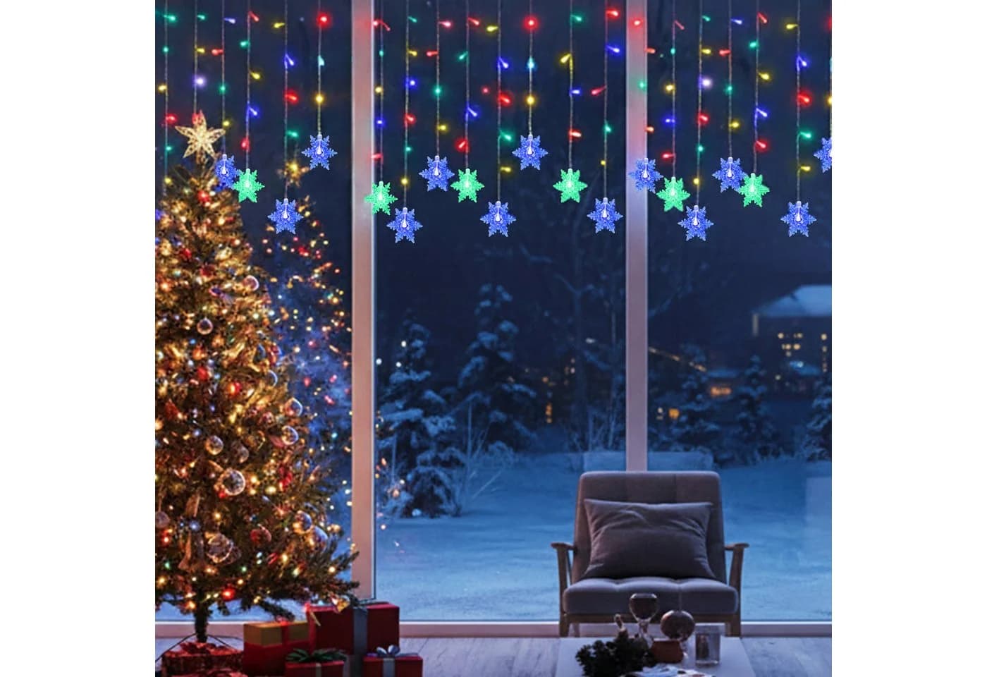 Merry 2024 Lichternetz LED Lichterkette 1.8m 96 LEDs Schneeflocke Fenster Weihnachtsdeko - Bild 4
