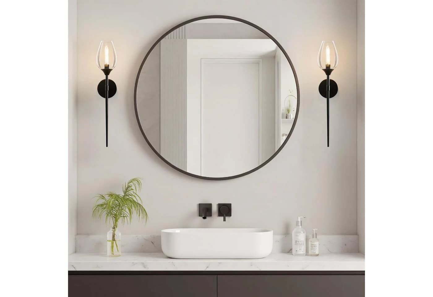 MUPOO Wandleuchte Schwarze Wandlampe aus Glas mit Lampenschirm in Weinglasform, LED wechselbar, mit E14-Glühbirne, für Schlafzimmer und Wohnzimmer - Bild 4