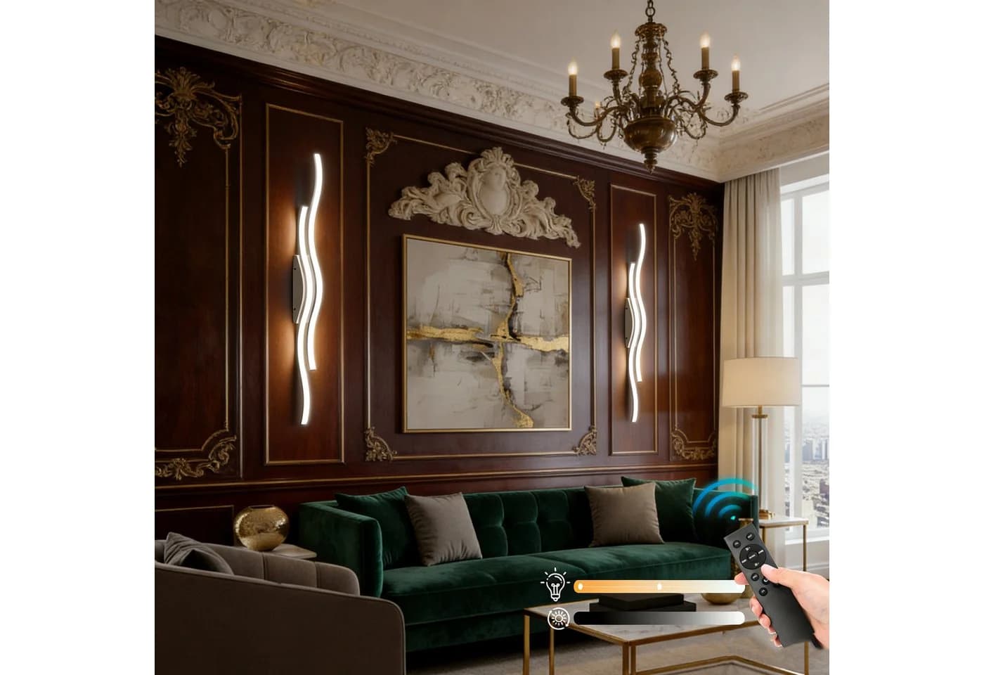 Jibenhome LED Wandleuchte Innen Wandlampe Wave Line, Minimalistische, LED fest integriert, mit Fernbedienung & Touch-Steuerung, 3000K-6000K, Timer - Bild 5