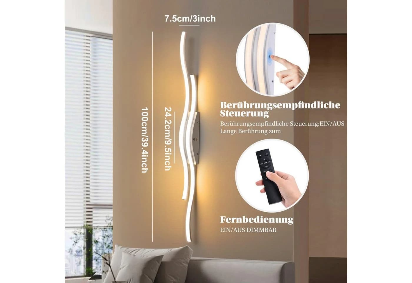 MUPOO LED Wandleuchte Modern Schwarz/Weiß Dimmbar
