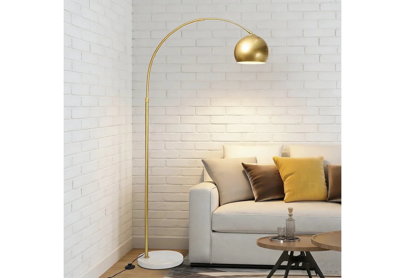 MUPOO Stehlampe Gold Bogenlampe Metall Marmorsockel Fernbedienung - Bild 2