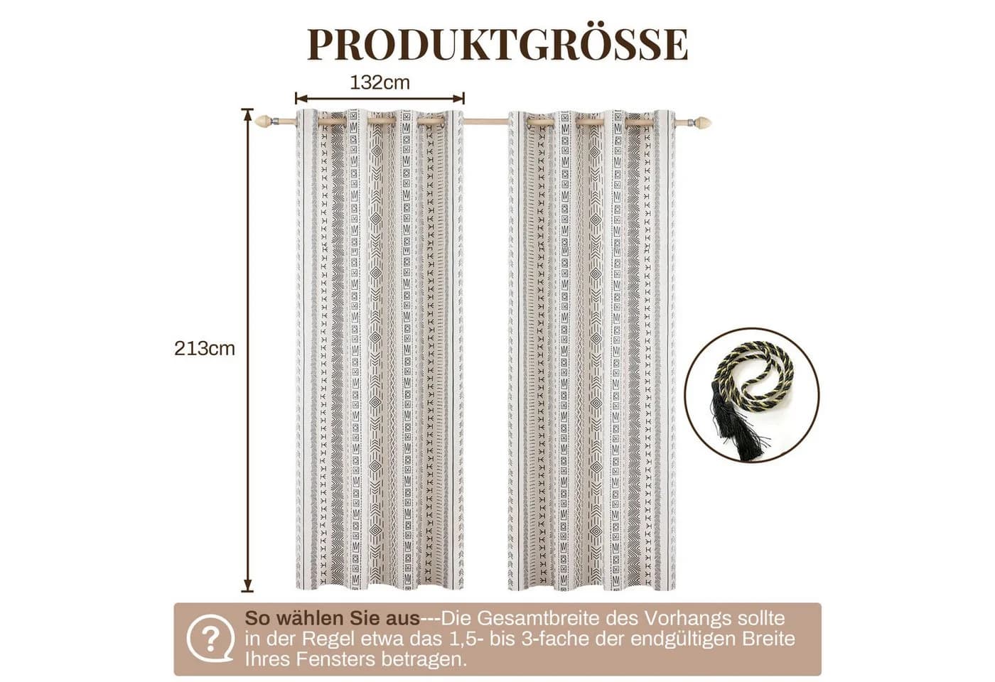 BTTO V&G Outdoorvorhang 2er-Set Boho Gardinen Ösen Wasserdicht - Bild 1