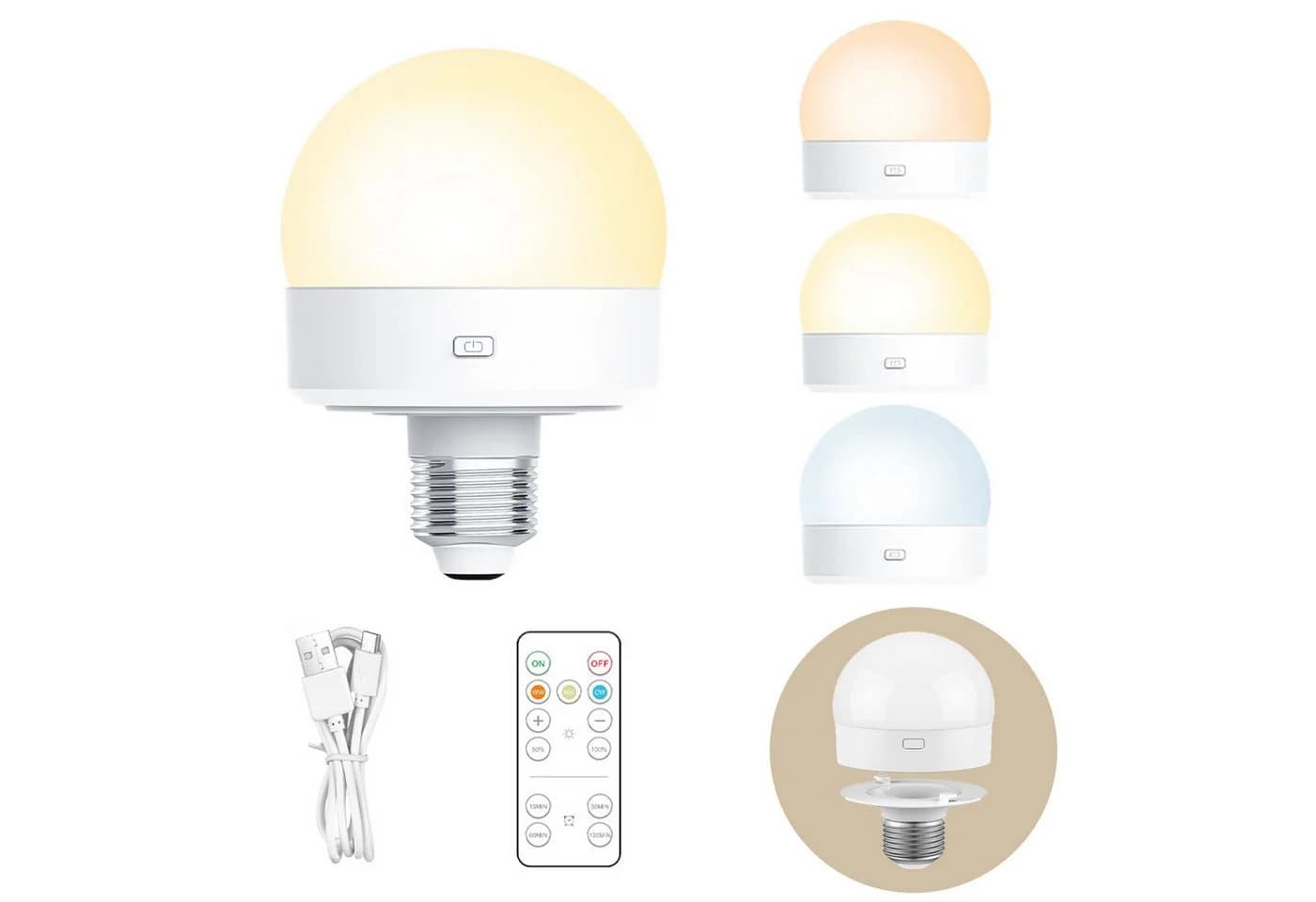 Jibenhome LED Nachtlicht E27 Dimmbar USB Wiederaufladbar mit Fernbedienung - Bild 2