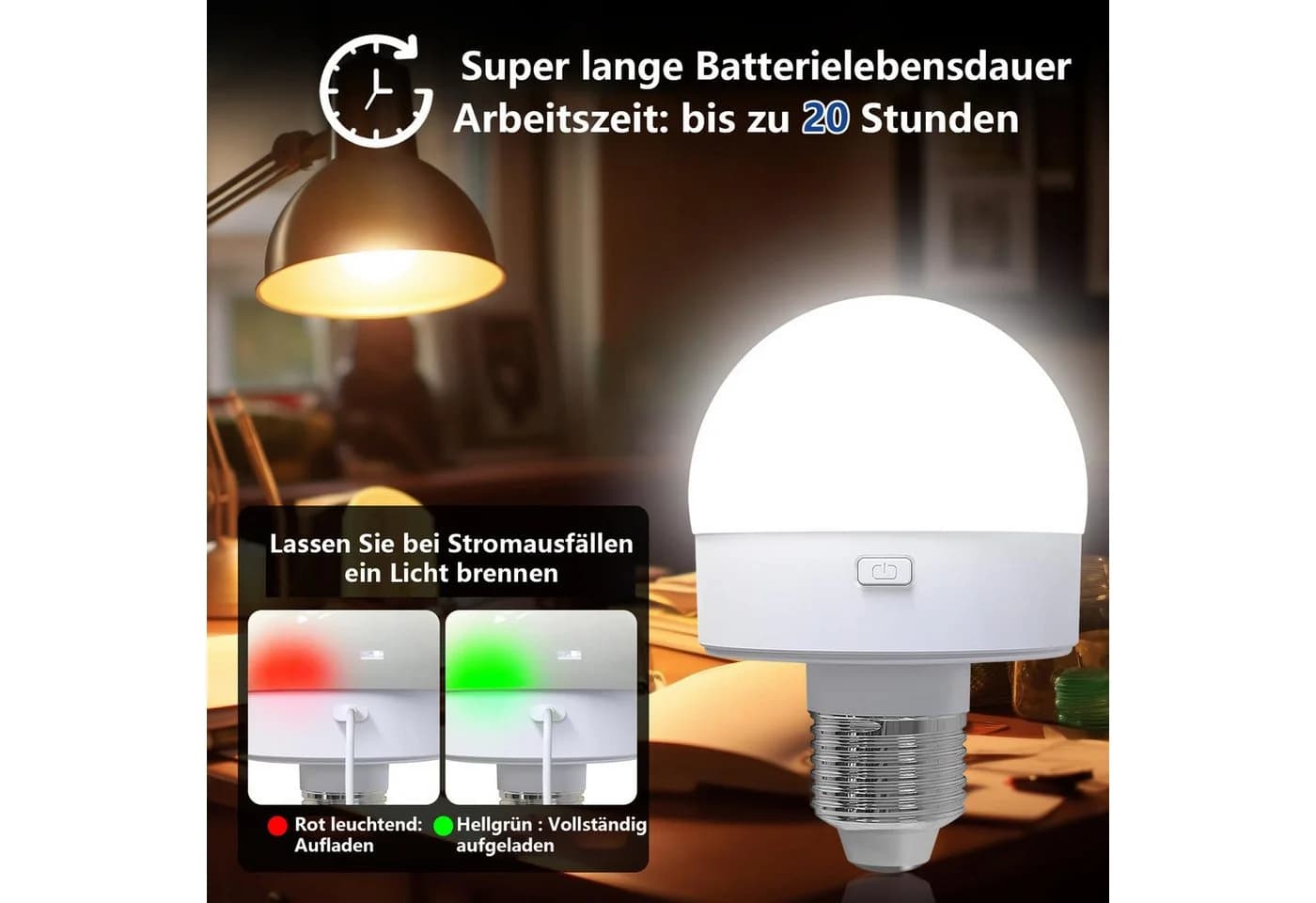 Jibenhome LED Nachtlicht E27 Dimmbar USB Aufladbar 3 Farben Fernbedienung - Bild 5