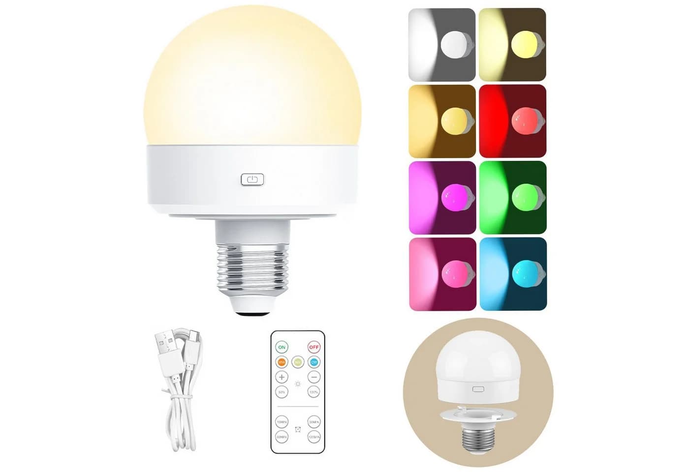 Jibenhome LED Nachtlicht E27 Dimmbar RGB mit Fernbedienung - Bild 2