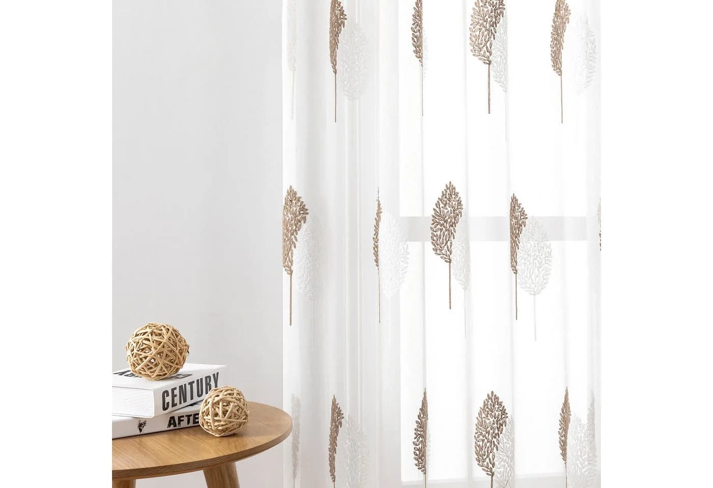 Jibenhome Schiebegardine 2-er Set Voile Gardine Baumstickerei