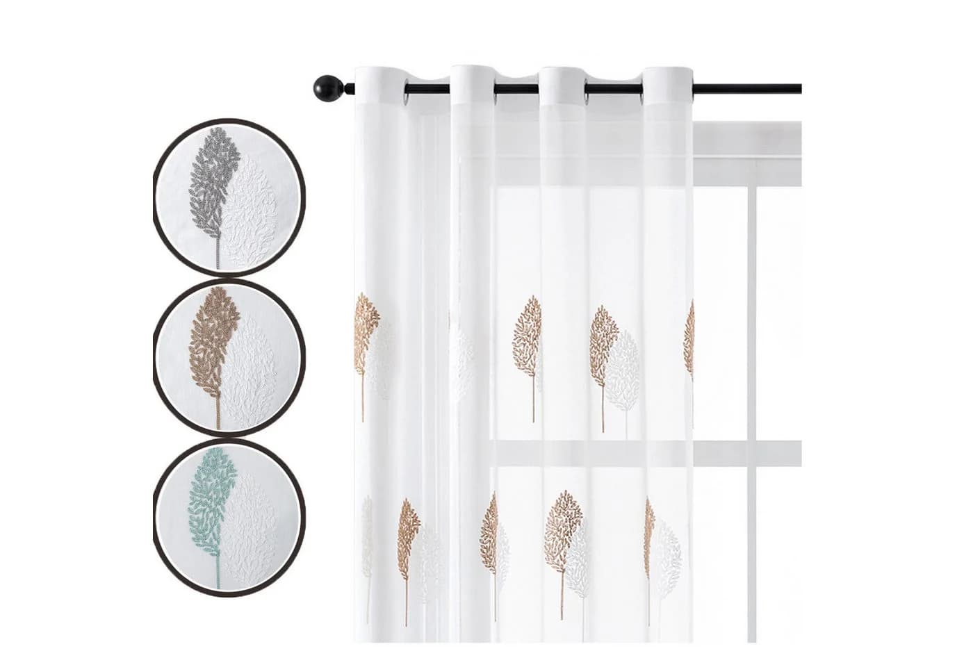 Jibenhome Schiebegardine 2-er Set Voile Gardine Baumstickerei - Bild 2