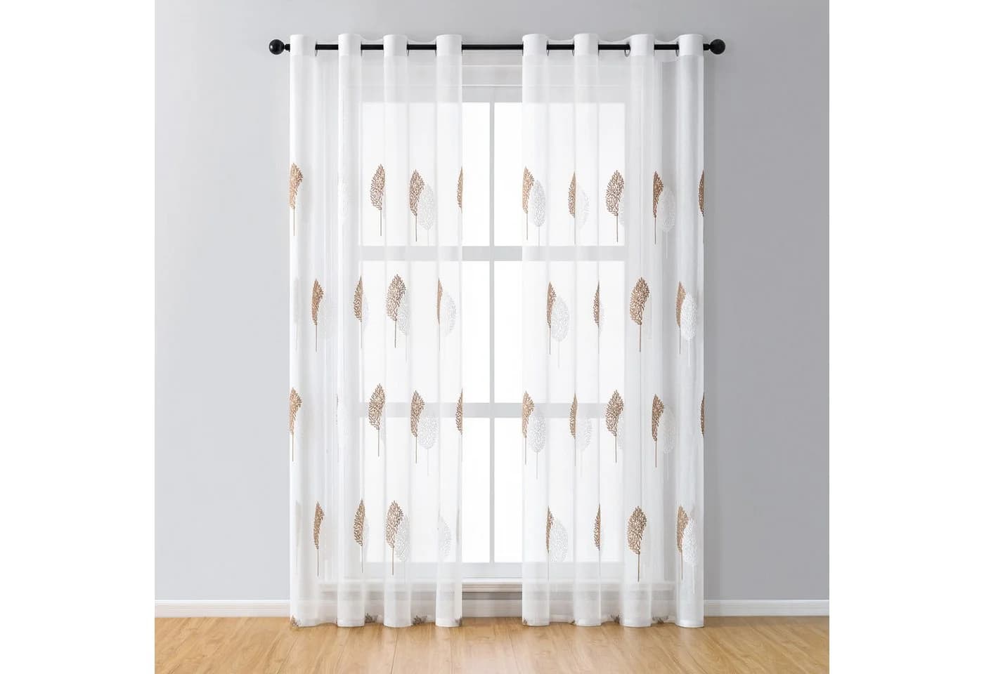 Jibenhome Schiebegardine 2-er Set Voile Gardine Baumstickerei - Bild 3
