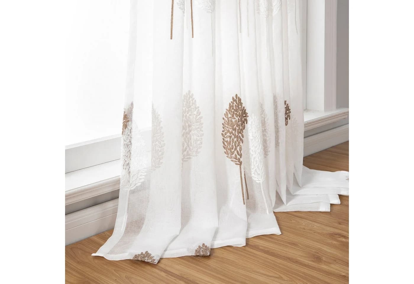 Jibenhome Schiebegardine 2-er Set Voile Gardine Baumstickerei - Bild 5